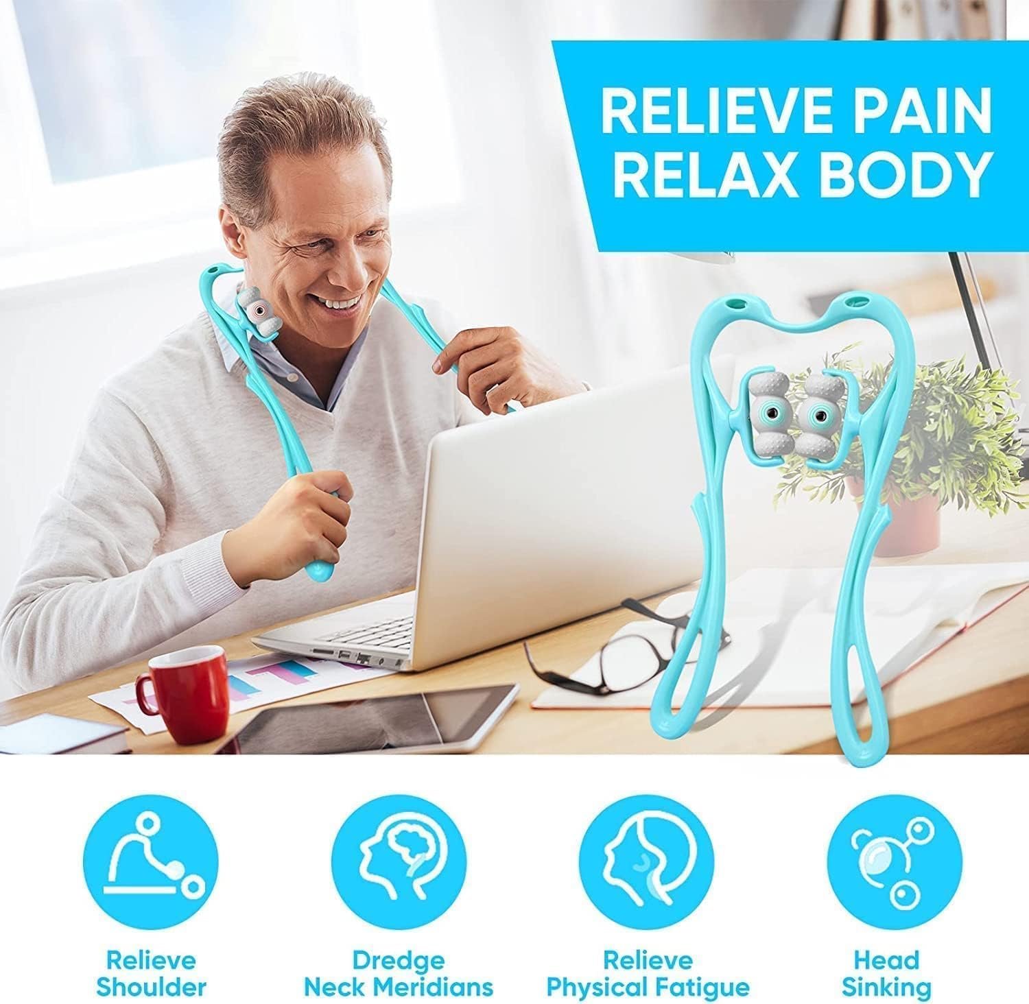 Manual Neck Massager Roller for Pain Relief, Handheld - Image 3